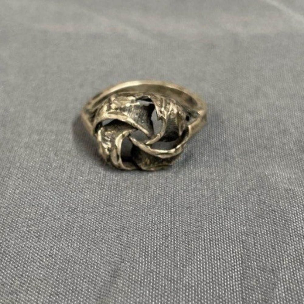 Vintage 925 Sterling Silver Brutalist Abstract Knot Ring Size 4 Textured 3.6g